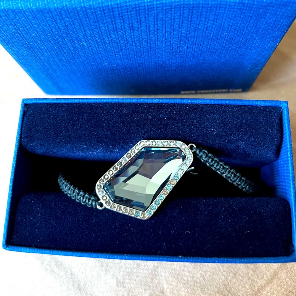 Swarovski Crystal Bracelet with blue pink silver rhinestones 3” black band